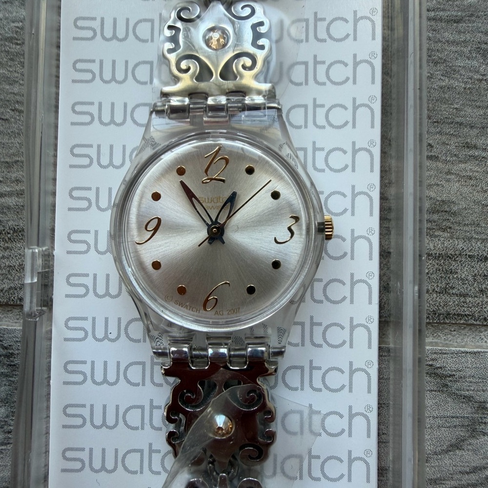 Swatch Vintage Stainless Watch with Ornate Silver Bracelet